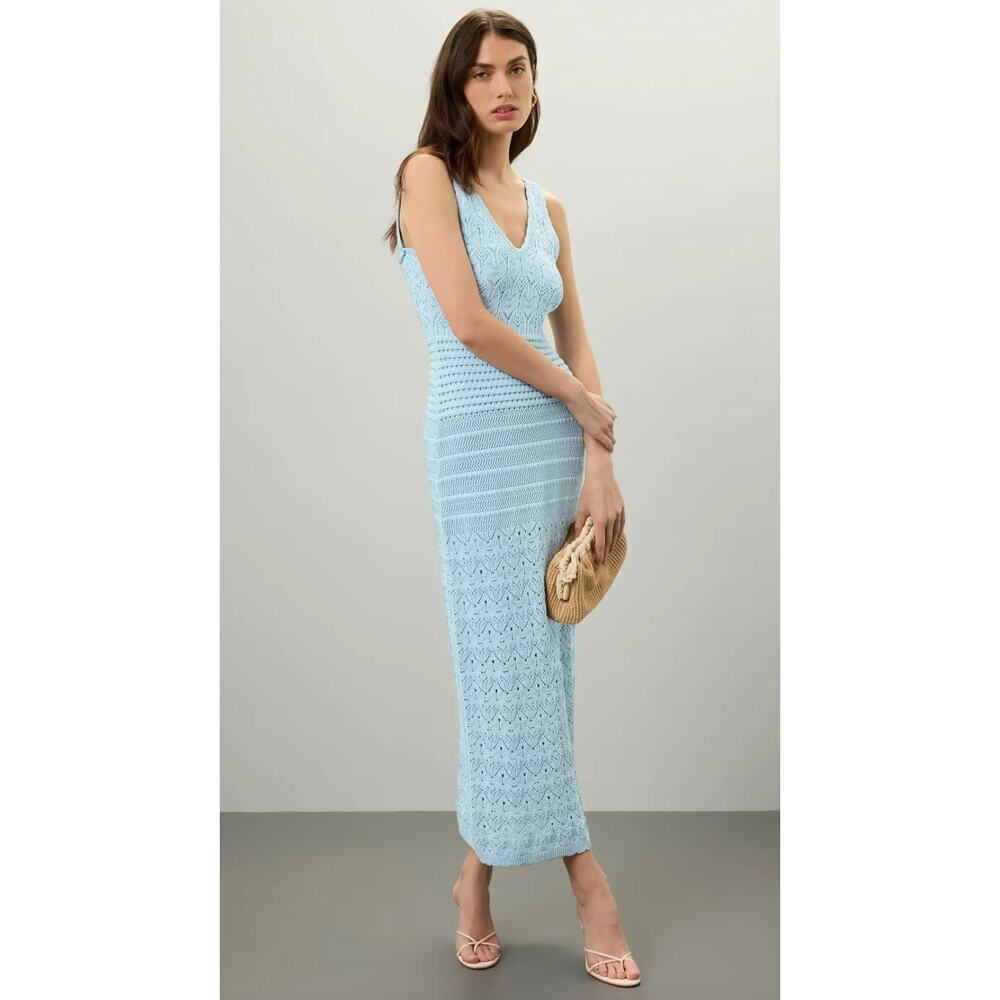 Ronny Kobo x RTR Blue Crochet Knit Dress